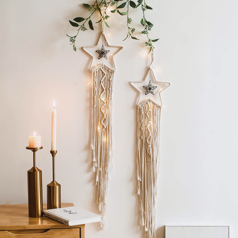 Hanging Macrame Star Dreamcatcher With Led Lights - Picture 2 of 5
